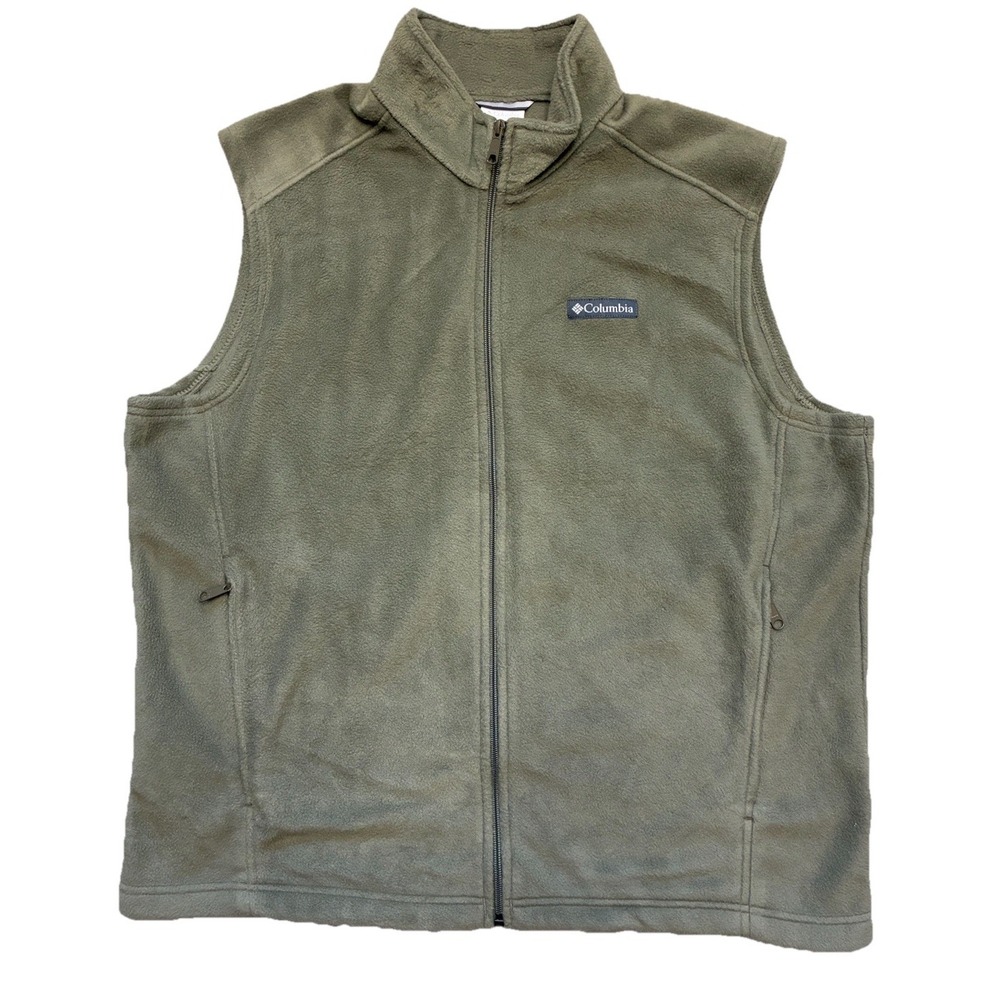 Columbia Vest Men's XL Olive Full Zip Fleece Layers Gorp Outdoors Hiking *tear